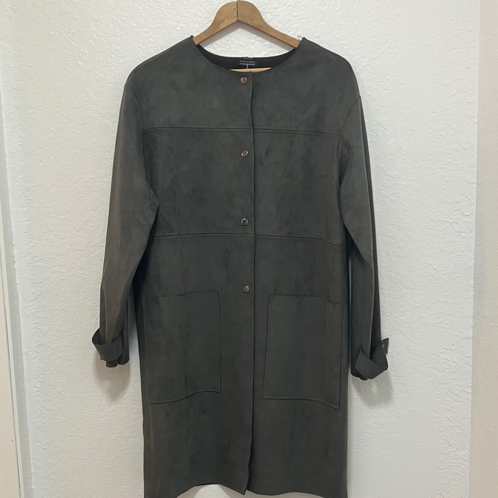 Tahari Charcoal Button-Up Trench Coat